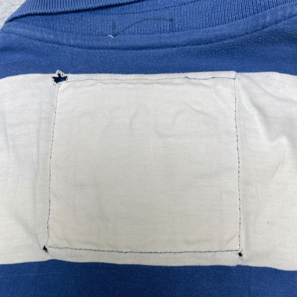 VTG Abercrombie & Fitch Muscle Polo Shirt Mens Medium Blue White Wide Stripe Y2K - Picture 2 of 8